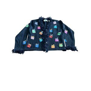 Design Options by Philip & Jane Gordon black Christmas packages sweater size L